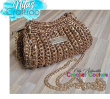 Load image into Gallery viewer, Crochet Couture Metallic barrel bag