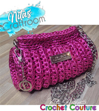 Load image into Gallery viewer, Crochet Couture Metallic barrel bag