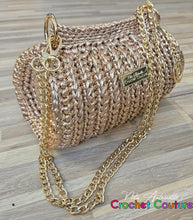 Load image into Gallery viewer, Crochet Couture Metallic barrel bag