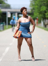 Load image into Gallery viewer, Crochet Denim Mini Dress