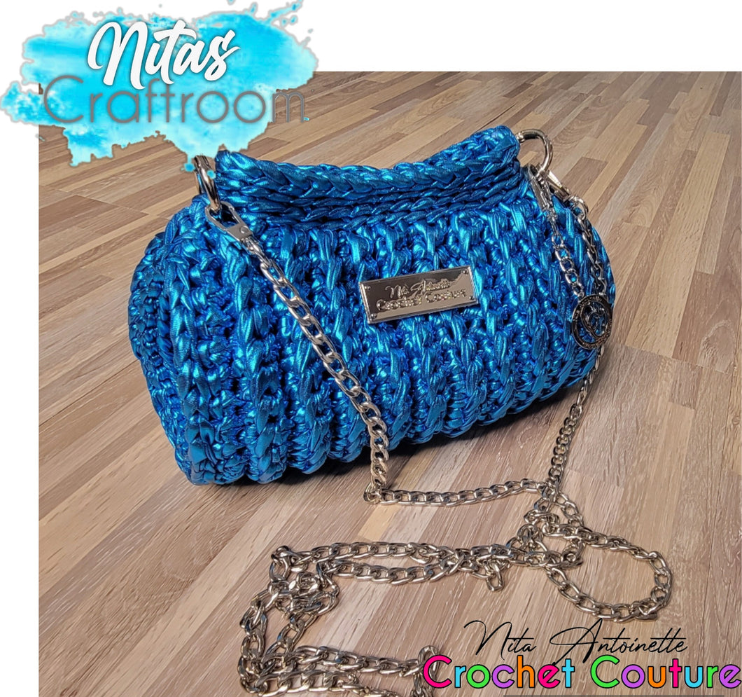 Crochet Couture Metallic barrel bag