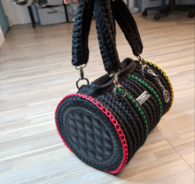 Load image into Gallery viewer, Crochet Couture  Large Barrel Bag with faux leather sides.
