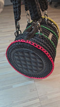 Load and play video in Gallery viewer, Crochet Couture  Large Barrel Bag with faux leather sides.

