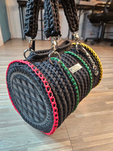 Load image into Gallery viewer, Crochet Couture  Large Barrel Bag with faux leather sides.
