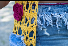 Load image into Gallery viewer, Crochet Couture Denim/mesh Cardigan (w/flower accents)
