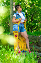 Load image into Gallery viewer, Crochet Couture Denim/mesh Cardigan (w/flower accents)
