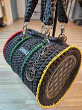 Load image into Gallery viewer, Crochet Couture  Large Barrel Bag with faux leather sides.
