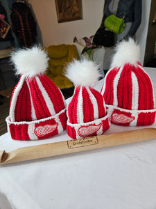 Redwings inspired  pom pom hat