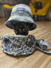 Load image into Gallery viewer, Crochet/Denim fanny pack w/matching bucket hat
