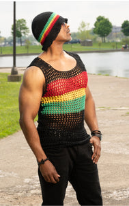 Rasta mens mesh tank/bucket hat (Set) ❤️💛💚🖤