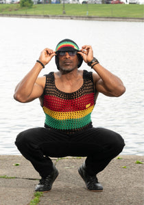 Rasta mens mesh tank/bucket hat (Set) ❤️💛💚🖤