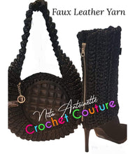 Load image into Gallery viewer, Crochet Couture boot covers/ ribbed purse set (Faux leather yarn)
