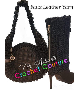 Crochet Couture boot covers/ ribbed purse set (Faux leather yarn)