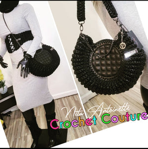 Crochet Couture Faux Leather ribbed purse